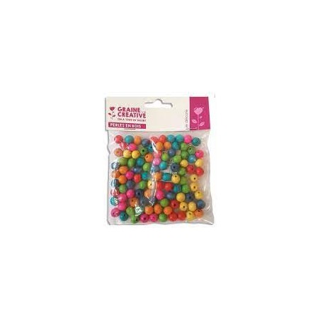 Sachet de 100 perles en bois colorées assorties - diamètre 10 mm - trou 2mm