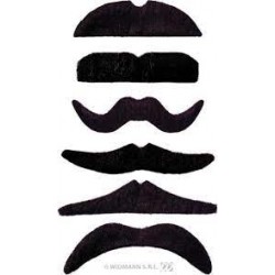 Déguisement - Blister de 6 fausses moustaches assorties - Noir