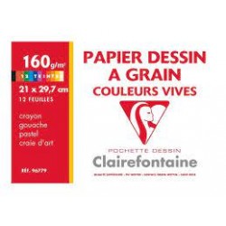 Clairefontaine - Beaux arts - Pochette de 12 feuilles à dessin couleurs vives - A4 - 160g/m2