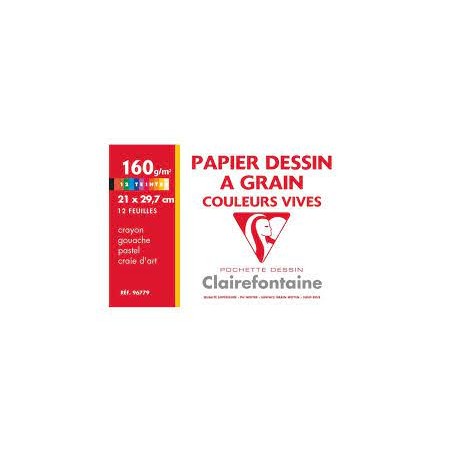 Clairefontaine - Beaux arts - Pochette de 12 feuilles à dessin couleurs vives - A4 - 160g/m2