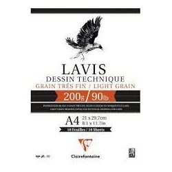 Clairefontaine - Beaux arts - Bloc collé Lavis technique - 10F A4 - 200g/m2