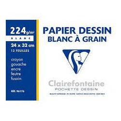 Clairefontaine - Beaux arts - Pochette de 12 feuilles dessin blanc - 24x32 cm - 224g/m2