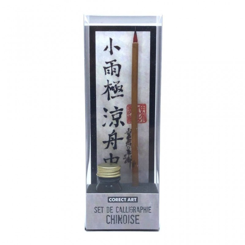 Corector - Beaux arts - Set de calligraphie Chinoise - Pinceau chinois en bois et 1 flacon d'encre