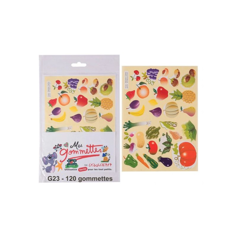 Cléopâtre - Loisirs créatifs - Blister de 120 gommettes fruits et légumes