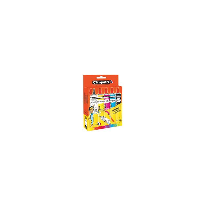 Cléopâtre - Loisirs créatifs - Blister de 5 bubes de gouache pour enfant - 5x30 ml