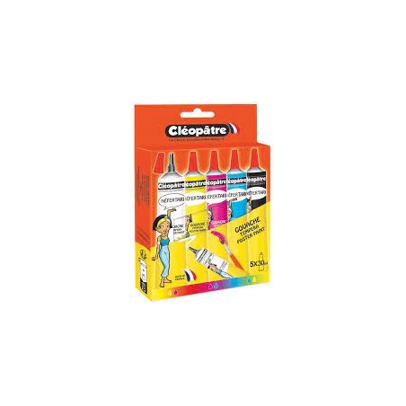 Cléopâtre - Loisirs créatifs - Blister de 5 bubes de gouache pour enfant - 5x30 ml