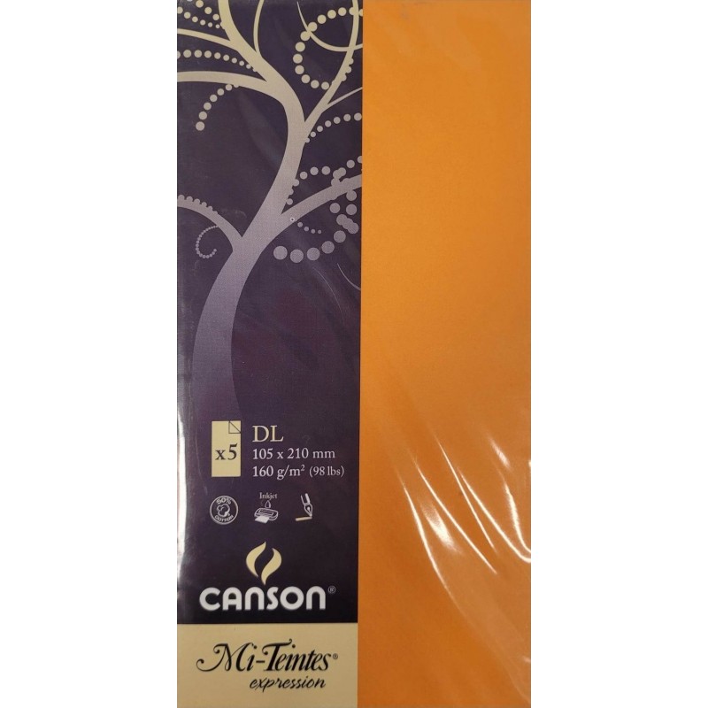 Canson - Blister de 5 cartes simples mi teintes - Jaune soleil - 105x210 mm - 160g/m2