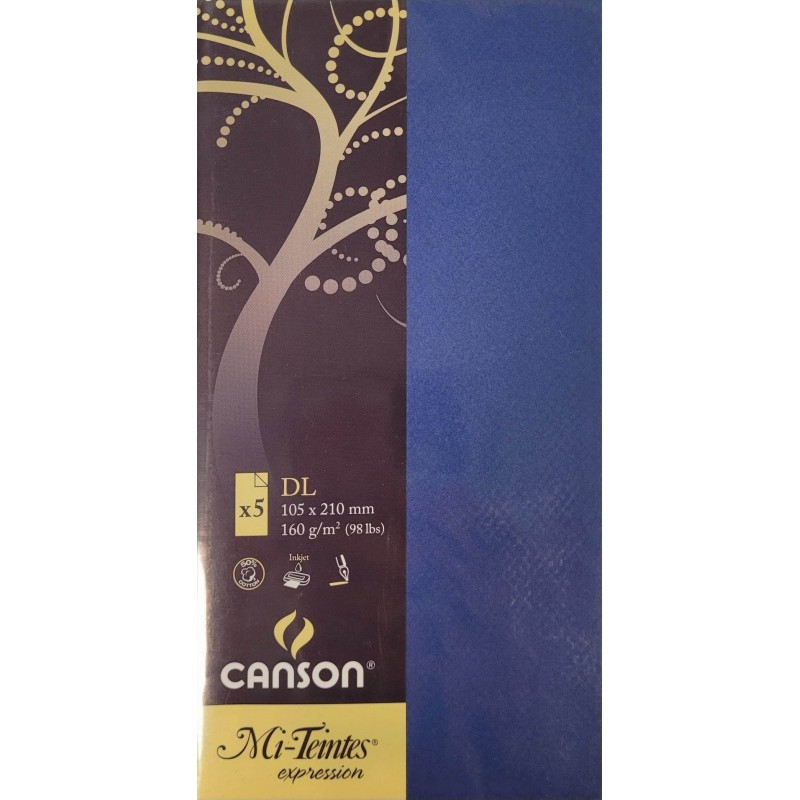 Canson - Blister de 5 cartes simples mi teintes - Bleu indigo - 105x210 mm - 160g/m2