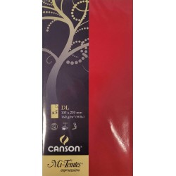 Canson - Blister de 5 cartes simples mi teintes - Rouge vif - 105x210 mm - 160g/m2