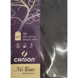 Canson - Blister de 5 cartes pliées mi teintes - Noir - 105x148 mm - 160g/m2