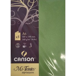 Canson - Blister de 5 cartes pliées mi teintes - Vert pomme - 105x148 mm - 160g/m2