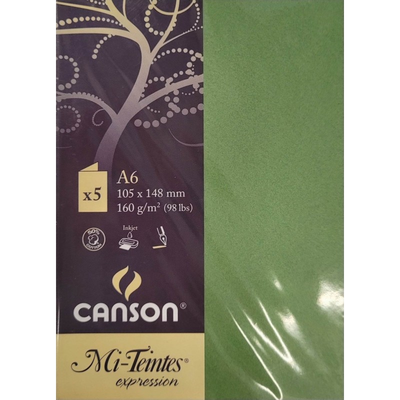 Canson - Blister de 5 cartes pliées mi teintes - Vert pomme - 105x148 mm - 160g/m2