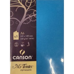 Canson - Blister de 5 cartes pliées mi teintes - Bleu turquoise - 105x148 mm - 160g/m2