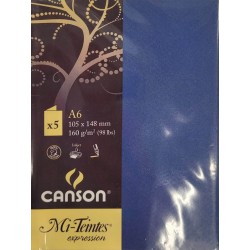 Canson - Blister de 5 cartes pliées mi teintes - Bleu outremer - 105x148 mm - 160g/m2