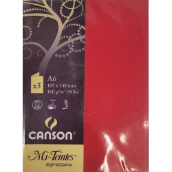 Canson - Blister de 5 cartes pliées mi teintes - Rouge vif - 105x148 mm - 160g/m2