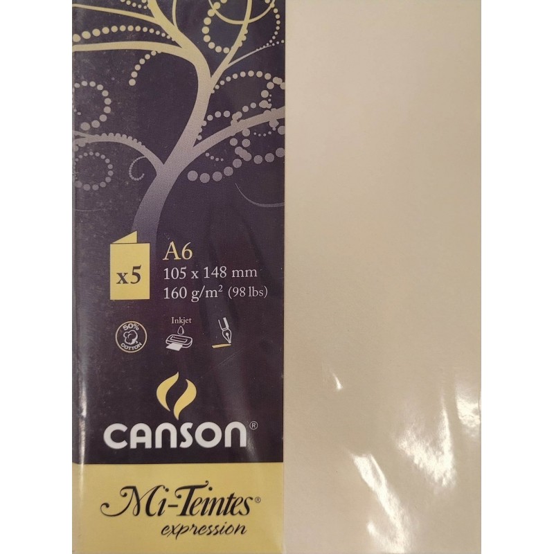 Canson - Blister de 5 cartes pliées mi teintes - Ivoire - 105x148 mm - 160g/m2