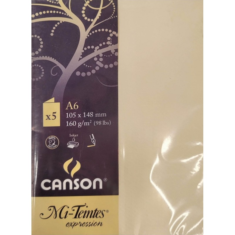 Canson - Blister de 5 cartes pliées mi teintes - Citronnelle - 105x148 mm - 160g/m2