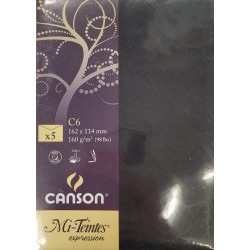Canson - Blister de 5 enveloppes mi teintes - Noir - 162x114 mm - 160g/m2