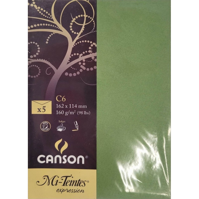 Canson - Blister de 5 enveloppes mi teintes - Vert pomme - 162x114 mm - 160g/m2