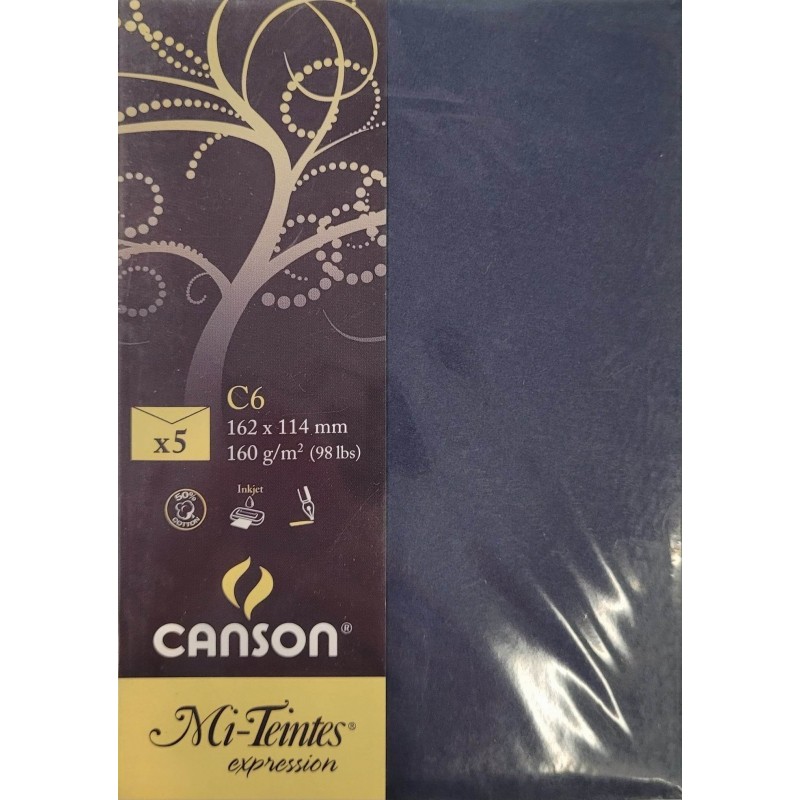 Canson - Blister de 5 enveloppes mi teintes - Bleu indigo - 162x114 mm - 160g/m2