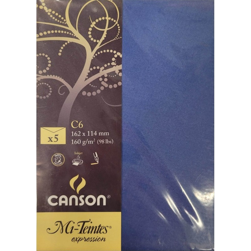 Canson - Blister de 5 enveloppes mi teintes - Bleu outremer - 162x114 mm - 160g/m2