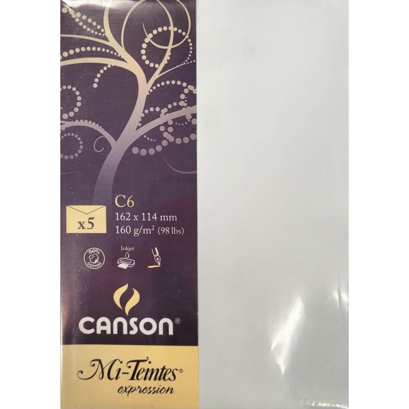 Canson - Blister de 5 enveloppes mi teintes - Azur - 162x114 mm - 160g/m2