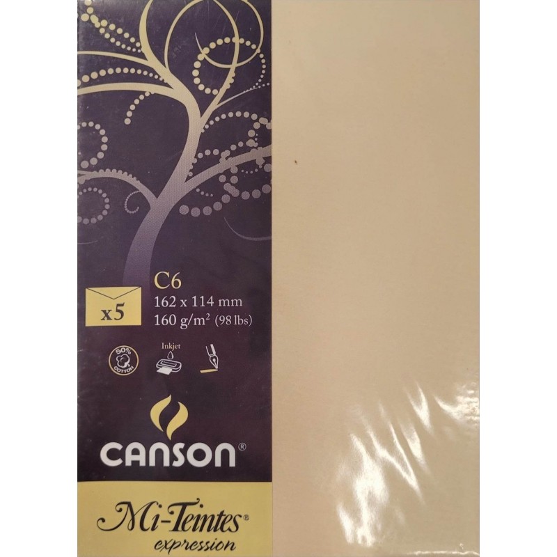 Canson - Blister de 5 enveloppes mi teintes - Lichen - 162x114 mm - 160g/m2