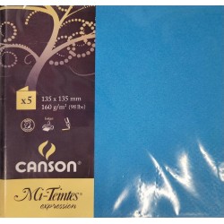 Canson - Blister de 5 cartes pliées mi teintes - Bleu turquoise - 135x135 mm - 160g/m2
