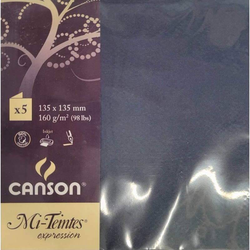 Canson - Blister de 5 cartes pliées mi teintes - Bleu indigo - 135x135 mm - 160g/m2