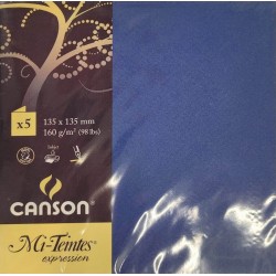 Canson - Blister de 5 cartes pliées mi teintes - Bleu outremer - 135x135 mm - 160g/m2