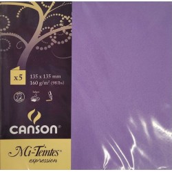 Canson - Blister de 5 cartes pliées mi teintes - Myrtille - 135x135 mm - 160g/m2