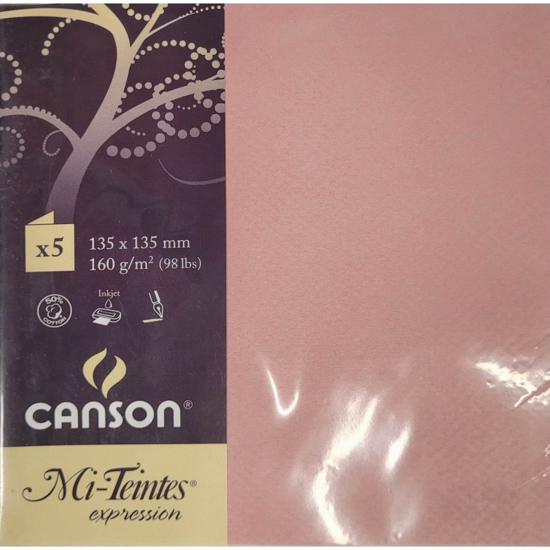 Canson - Blister de 5 cartes pliées mi teintes - Rose foncé - 135x135 mm - 160g/m2