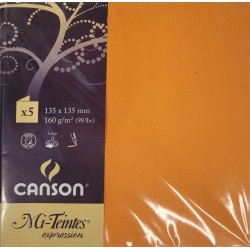 Canson - Blister de 5 cartes pliées mi teintes - Jaune soleil - 135x135 mm - 160g/m2