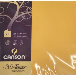 Canson - Blister de 5 cartes pliées mi teintes - Bouton d'or - 135x135 mm - 160g/m2