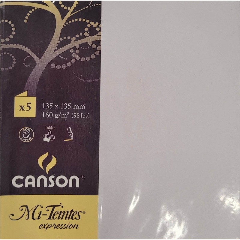 Canson - Blister de 5 cartes pliées mi teintes - Lilas - 135x135 mm - 160g/m2