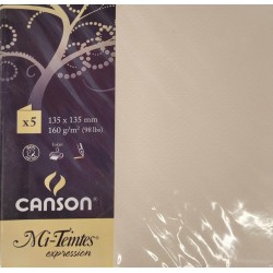 Canson - Blister de 5 cartes pliées mi teintes - Ivoire - 135x135 mm - 160g/m2