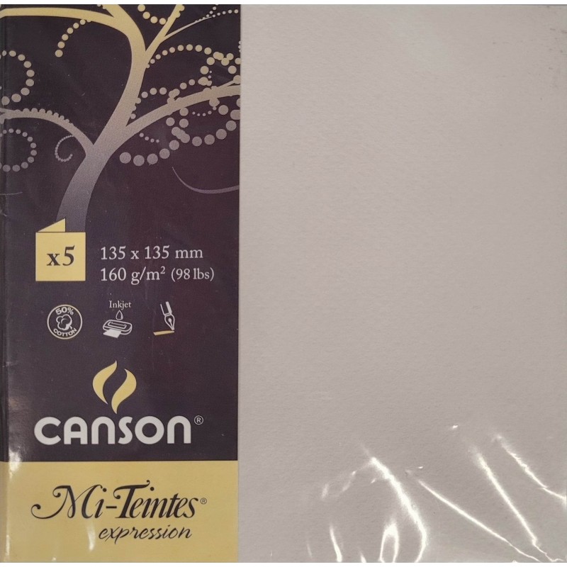 Canson - Blister de 5 cartes pliées mi teintes - Blanc - 135x135 mm - 160g/m2