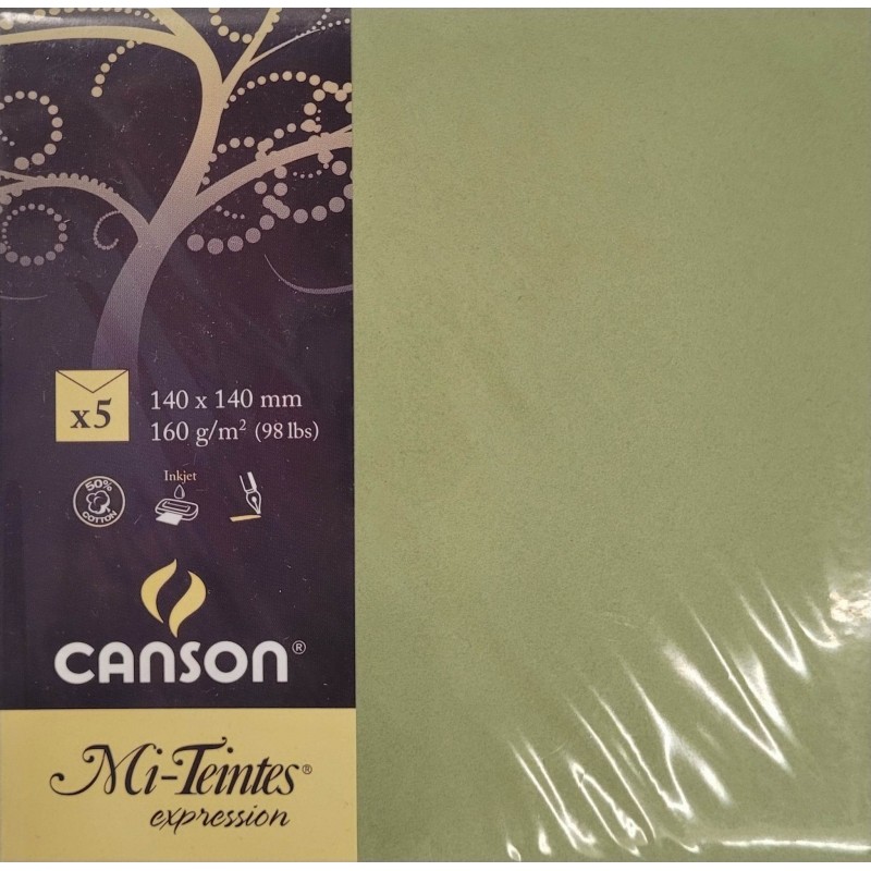 Canson - Blister de 5 enveloppes mi teintes - Vert amande - 140x140 mm - 160g/m2