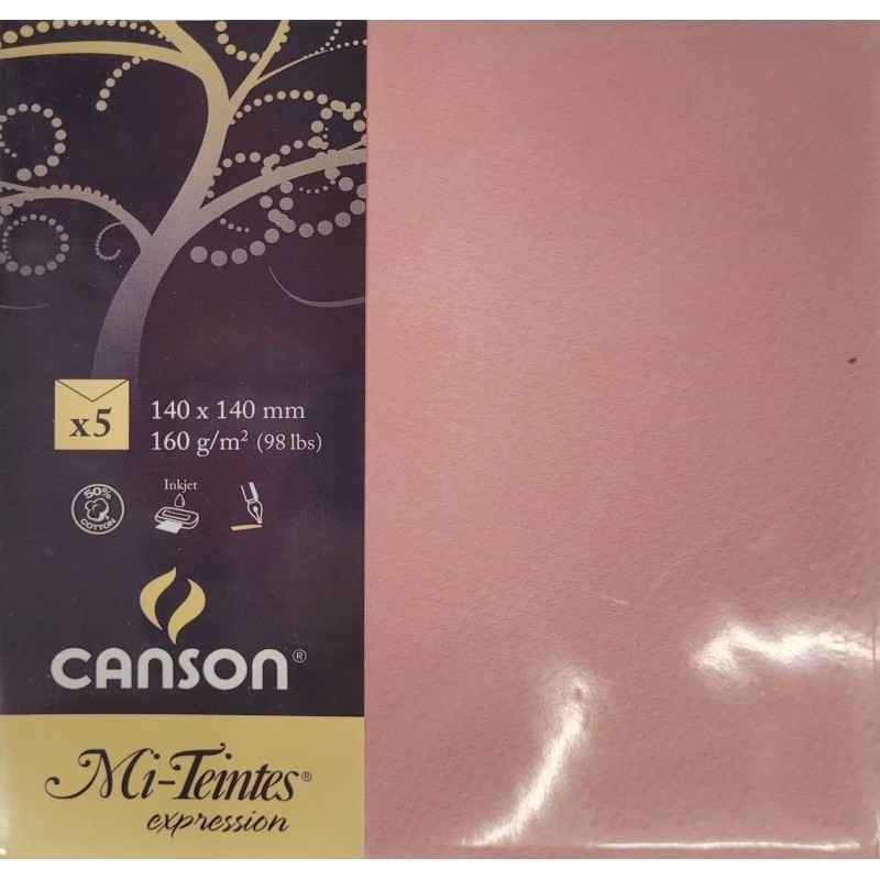 Canson - Blister de 5 enveloppes mi teintes - Rose foncé - 140x140 mm - 160g/m2