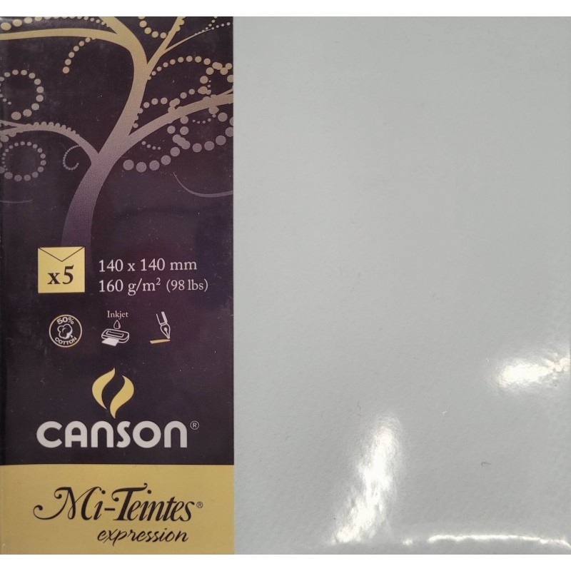 Canson - Blister de 5 enveloppes mi teintes - Azur - 140x140 mm - 160g/m2