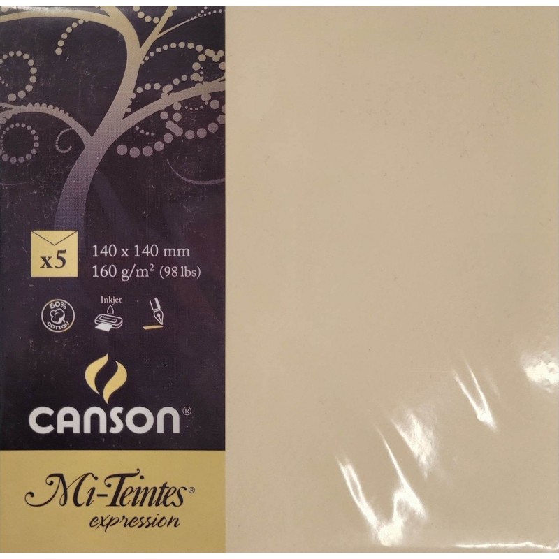 Canson - Blister de 5 enveloppes mi teintes - Lichen - 140x140 mm - 160g/m2