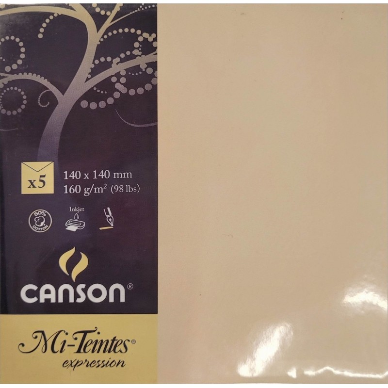 Canson - Blister de 5 enveloppes mi teintes - Citronnelle - 140x140 mm - 160g/m2