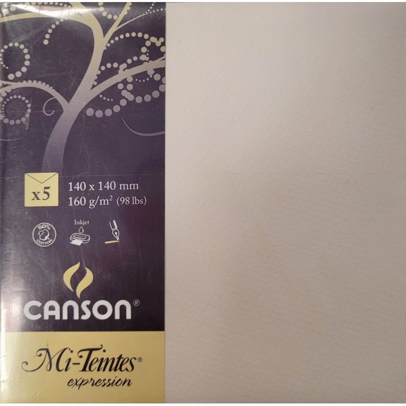 Canson - Blister de 5 enveloppes mi teintes - Lys - 140x140 mm - 160g/m2