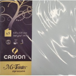 Canson - Blister de 5 cartes pliées mi teintes - Azur - 135x135 mm - 160g/m2