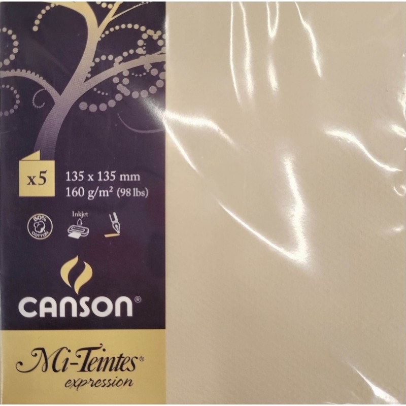 Canson - Blister de 5 cartes pliées mi teintes - Citronnelle - 135x135 mm - 160g/m2