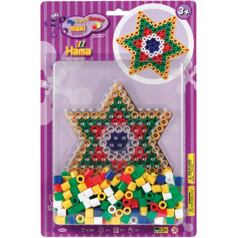 Hama - Perles - 8925 - Taille Maxi - blister de 250 perles Maxi avec plaque étoile