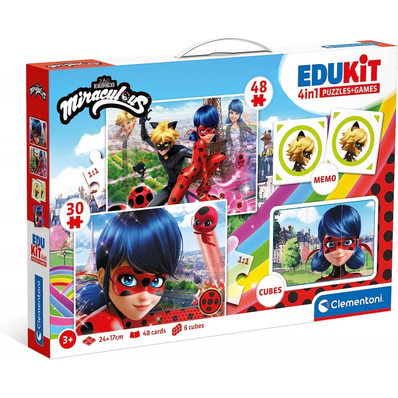 Clementoni - Jeu éducatif - Coffret Edukit 4 en 1 - Miraculous Ladybug