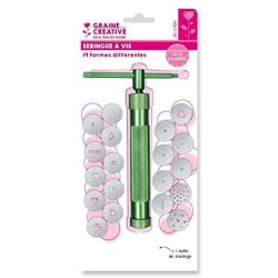 Graine Créative - Loisirs créatifs - Seringue extrudeuse à vis pour pâte polymère - 19 embouts