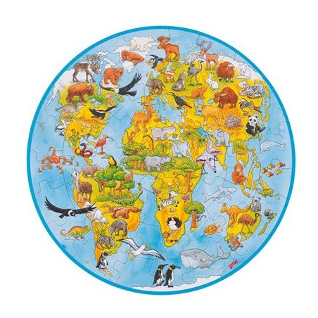 Goki - Puzzle 49 pièces en bois - Rond - La carte du monde - 45 cm