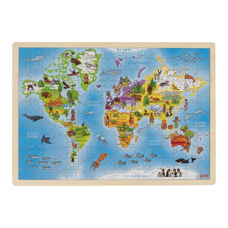 Goki - Puzzle 192 pièces en bois - Carte du monde